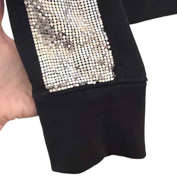 Pinko Silver Mesh Chainmail Turtleneck Stripe Detail Sweatshirt Black Size M - Picture 8 of 15